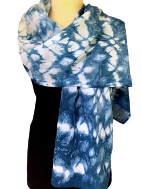 Indigo Dyed Shibori Cotton Scarf - Stripe Design