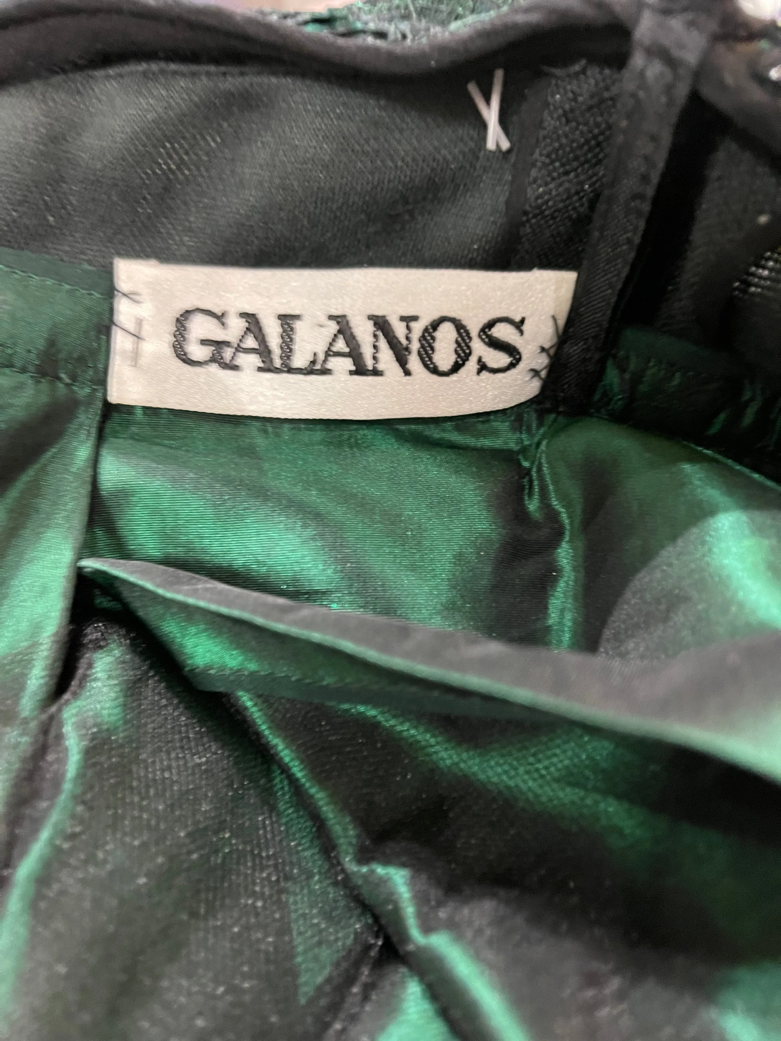 James Galanos 80s Emerald Green Taffeta and Lace Party Dress