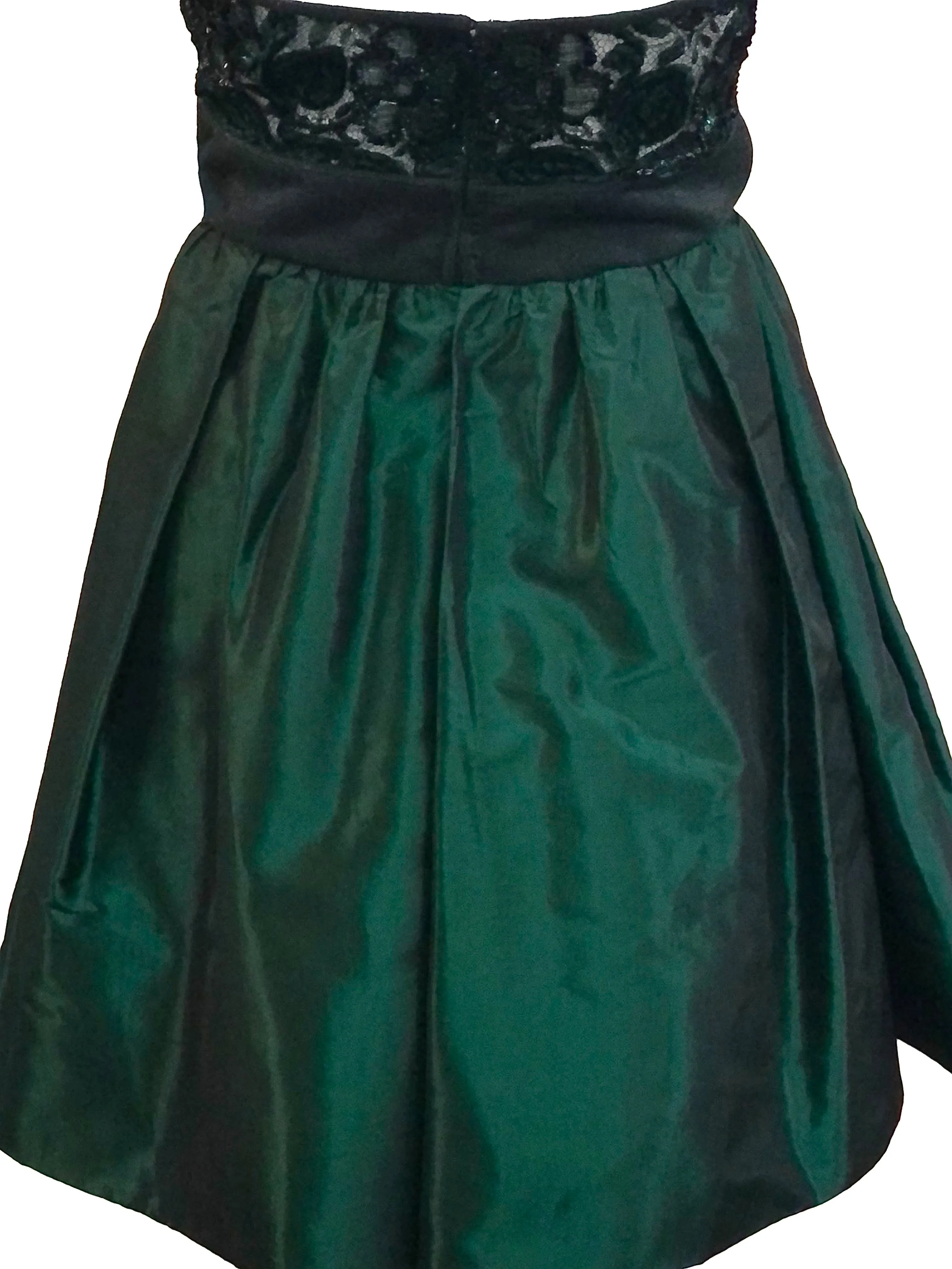 James Galanos 80s Emerald Green Taffeta and Lace Party Dress