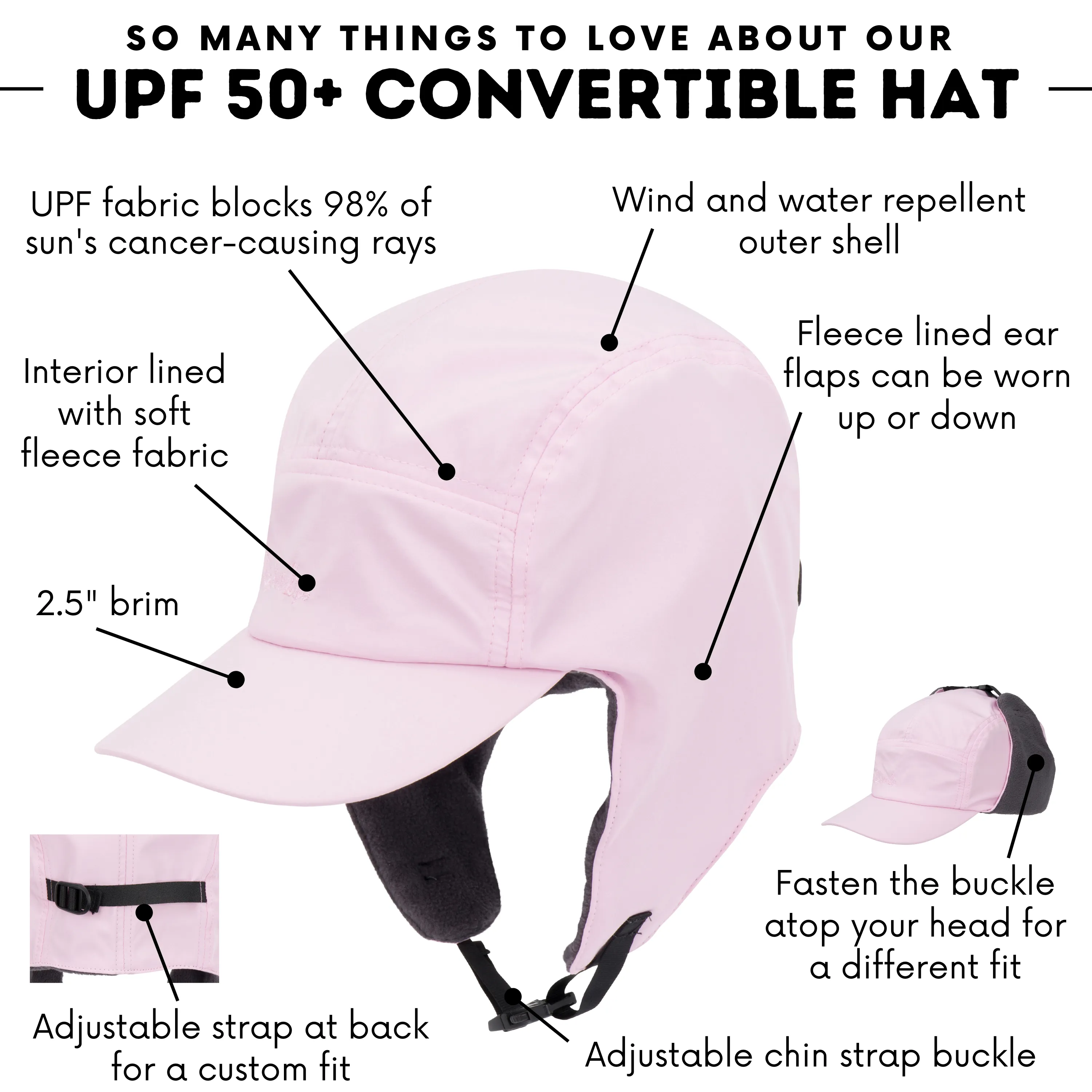 Kids Arctic Chill Winter Convertible Sun Hat - Pink