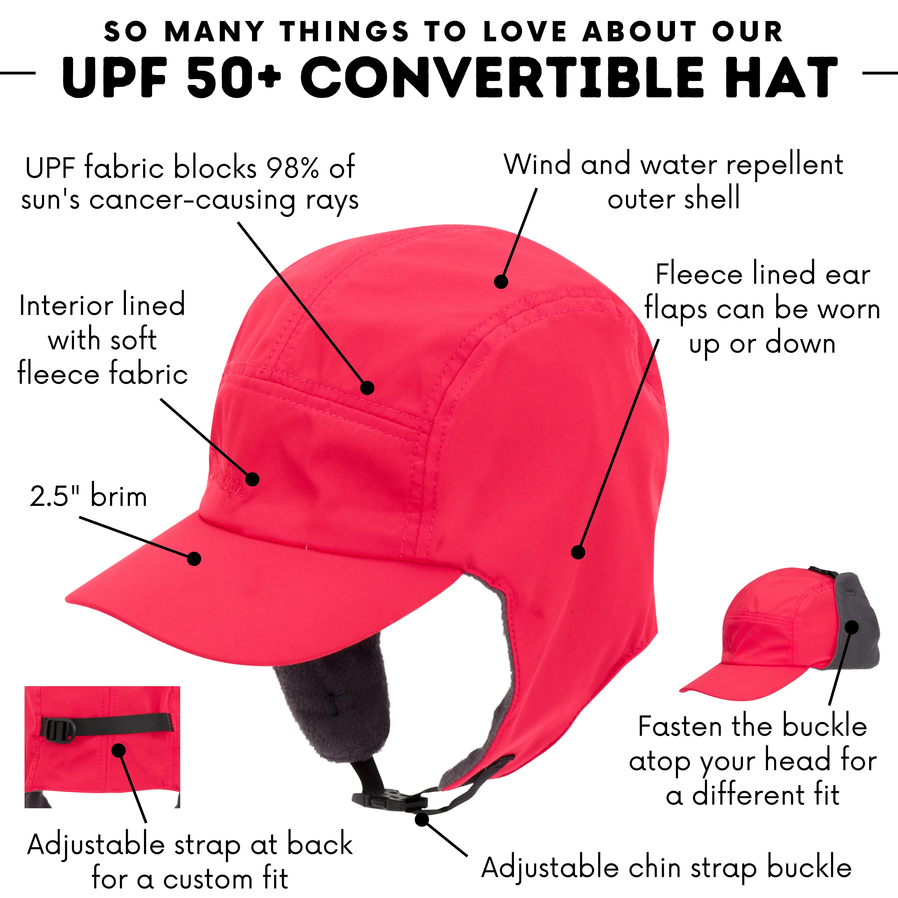 Kids Arctic Chill Winter Convertible Sun Hat - Red