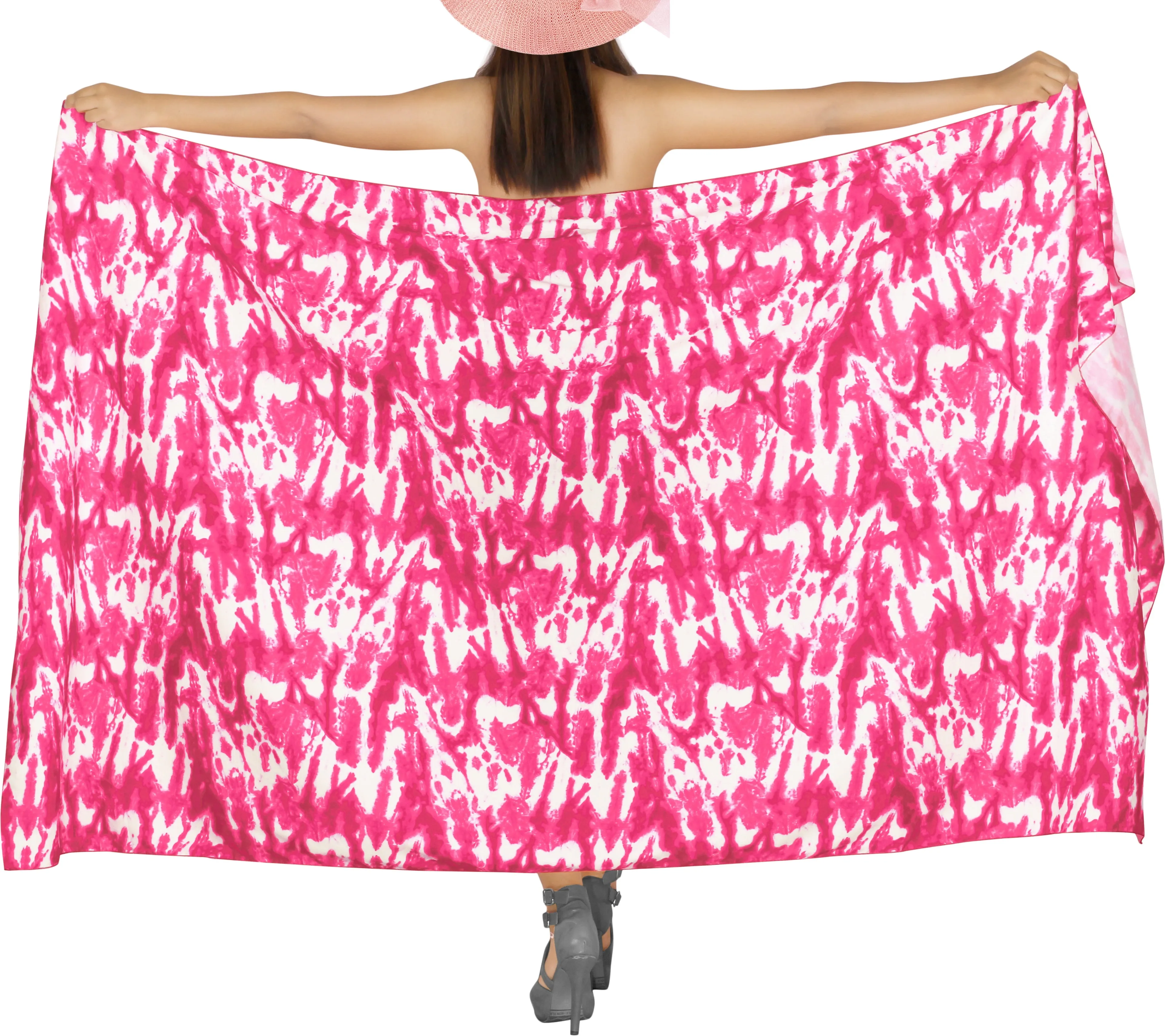 LA LEELA Tie-Die PINK and WHITE Beach Sarong for Women Beach Wrap Cover Up for Swimsuit - ONE SIZE