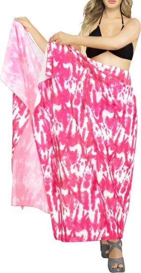 LA LEELA Tie-Die PINK and WHITE Beach Sarong for Women Beach Wrap Cover Up for Swimsuit - ONE SIZE