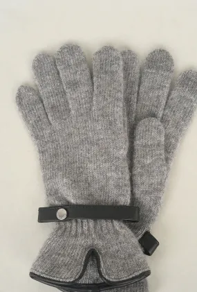 Leather Piped Wool & Angora Glove, Gris