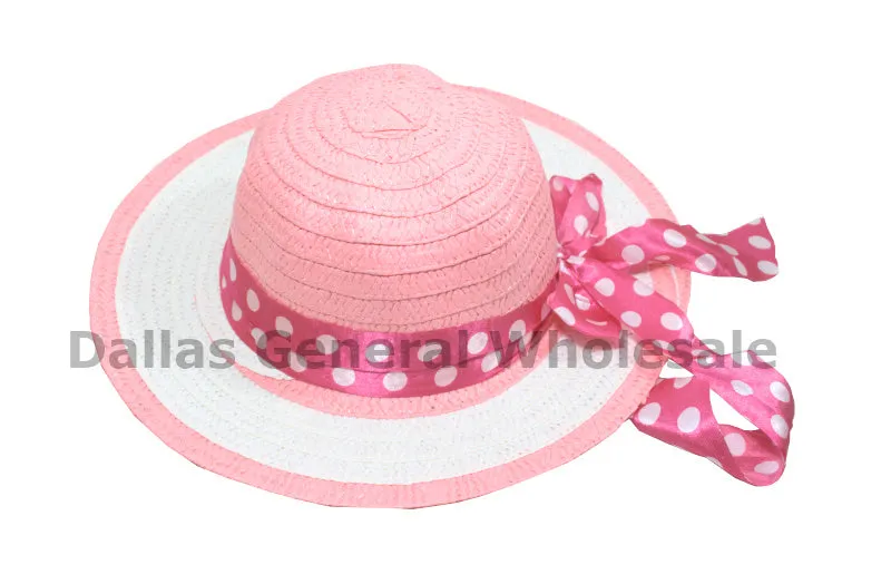 Little Girls Polka Dot Straw Hats Wholesale