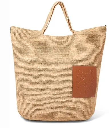 LOEWE Slit leather-trimmed woven raffia tote