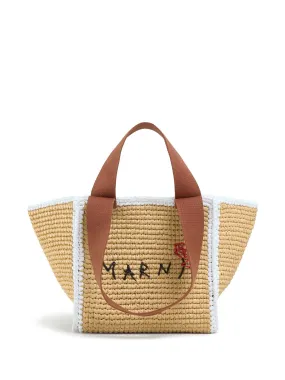 logo-embroidered woven tote bag