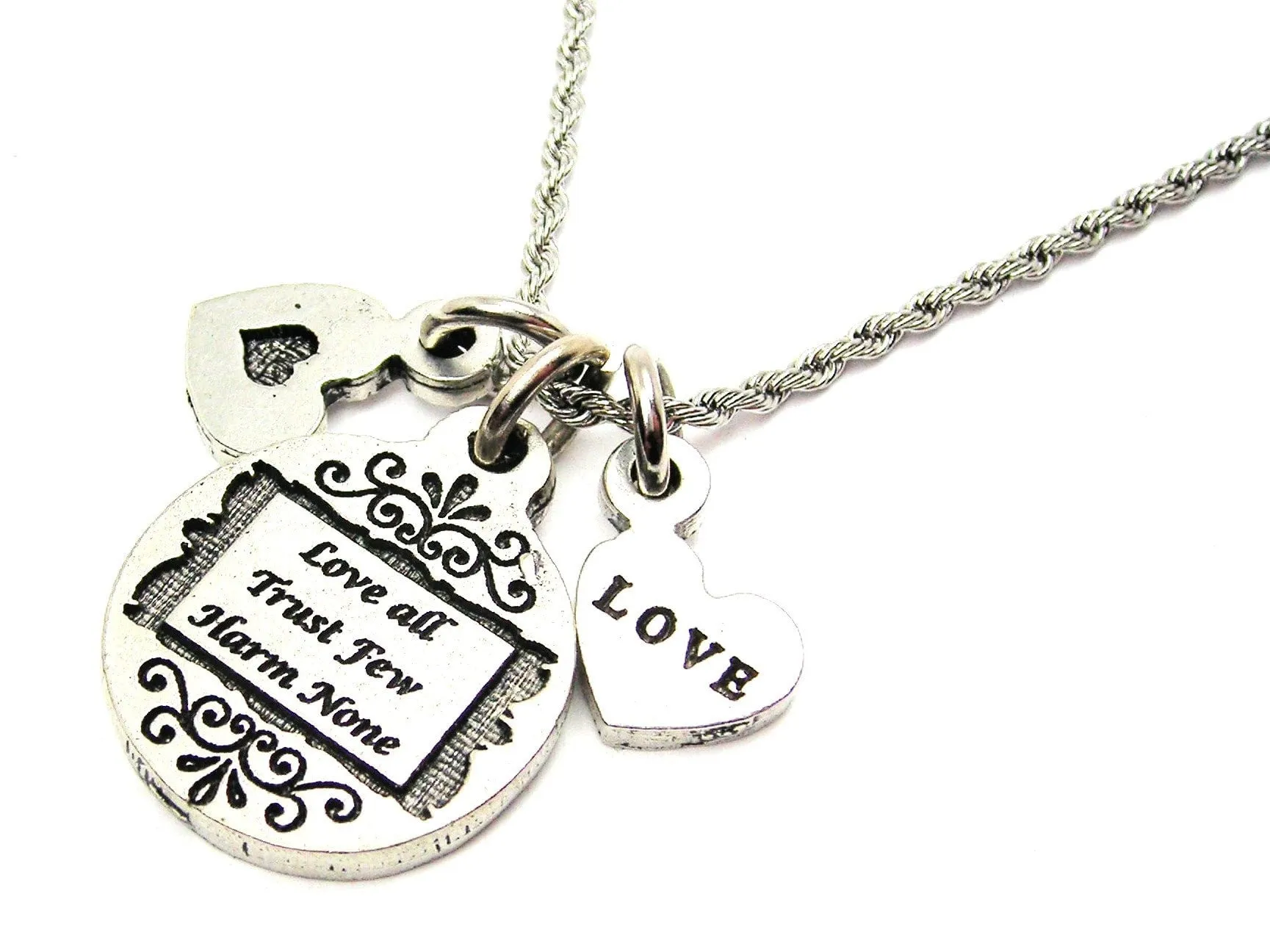 Love All Trust Few Harm None Stainless Steel Rope Chain Necklace