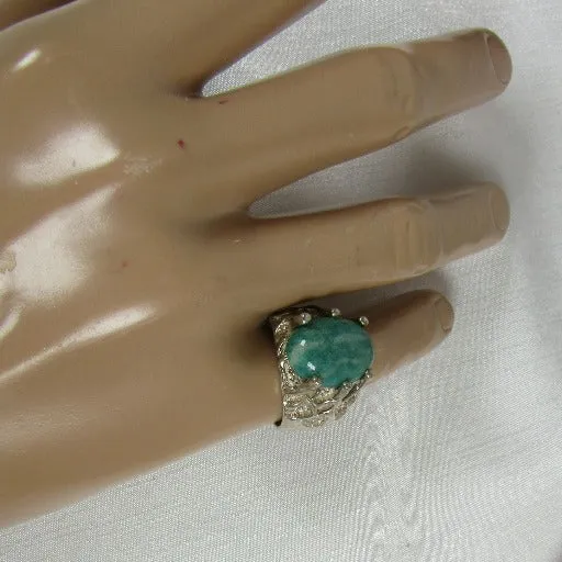 Man's Blue Green Gemstone Amazonite Ring Size 10 1/2