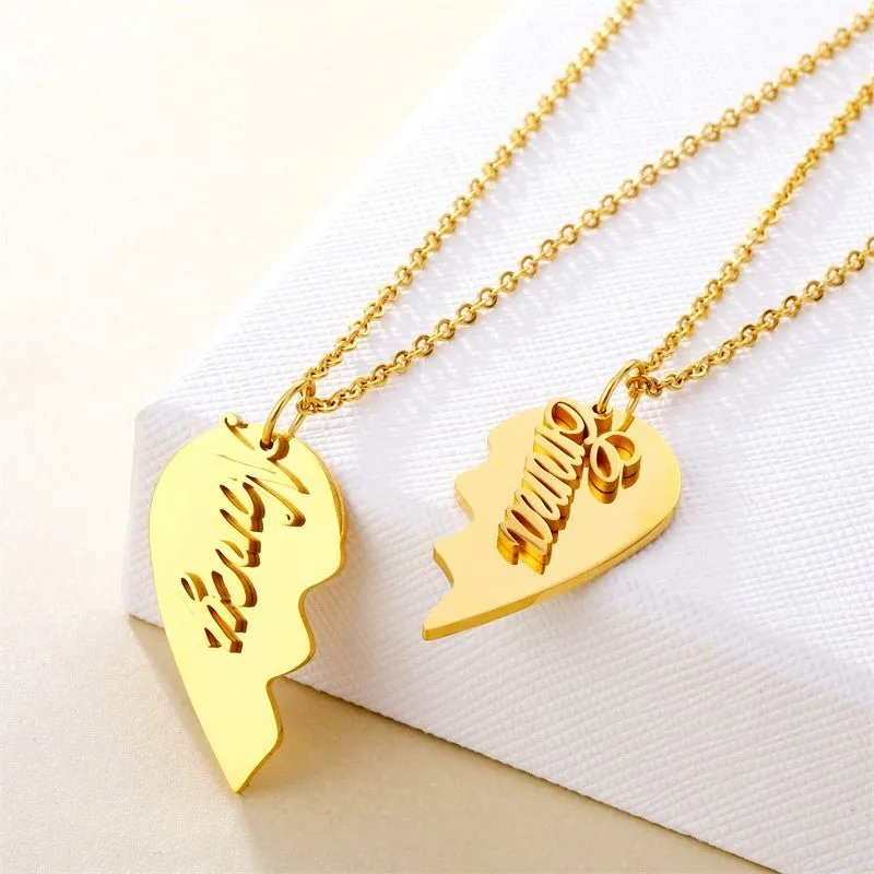 Matching Heart Couple Necklaces with Custom Names