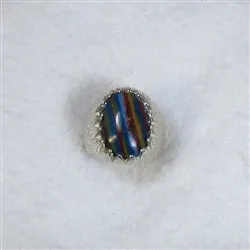 Men's Rainbow Calsilica Ring Sterling Silver Size 9