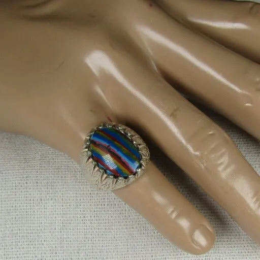 Men's Rainbow Calsilica Ring Sterling Silver Size 9