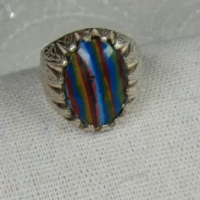 Men's Rainbow Calsilica Ring Sterling Silver Size 9