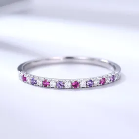 Multi Gemstone Wedding Band Half Eternity Moissanite Amethyst Ruby Stacking Family Ring