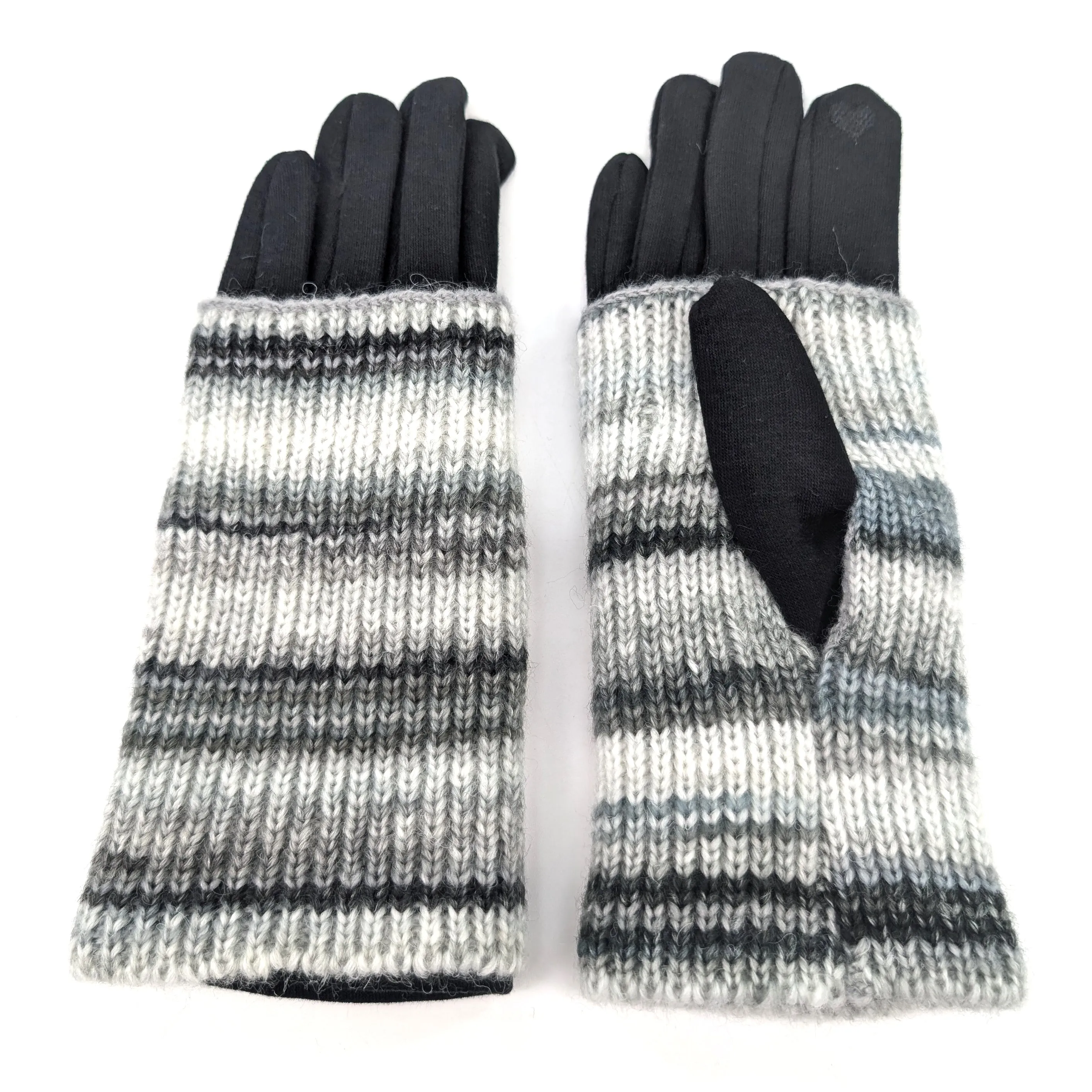 Multi Striped Two in One Gloves - Snowy Charcoal