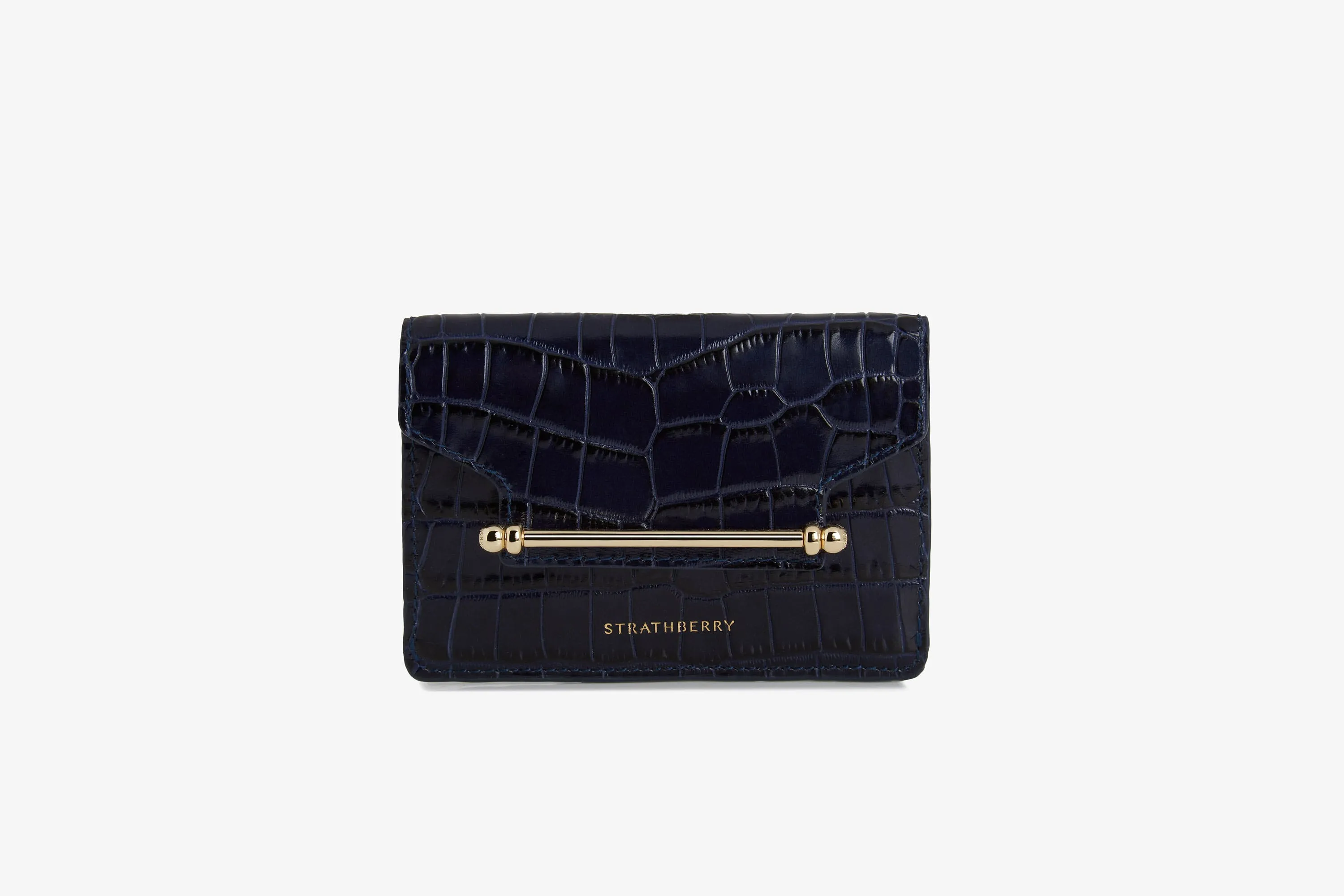 Multrees Compact Wallet - Croc-Embossed Leather Navy