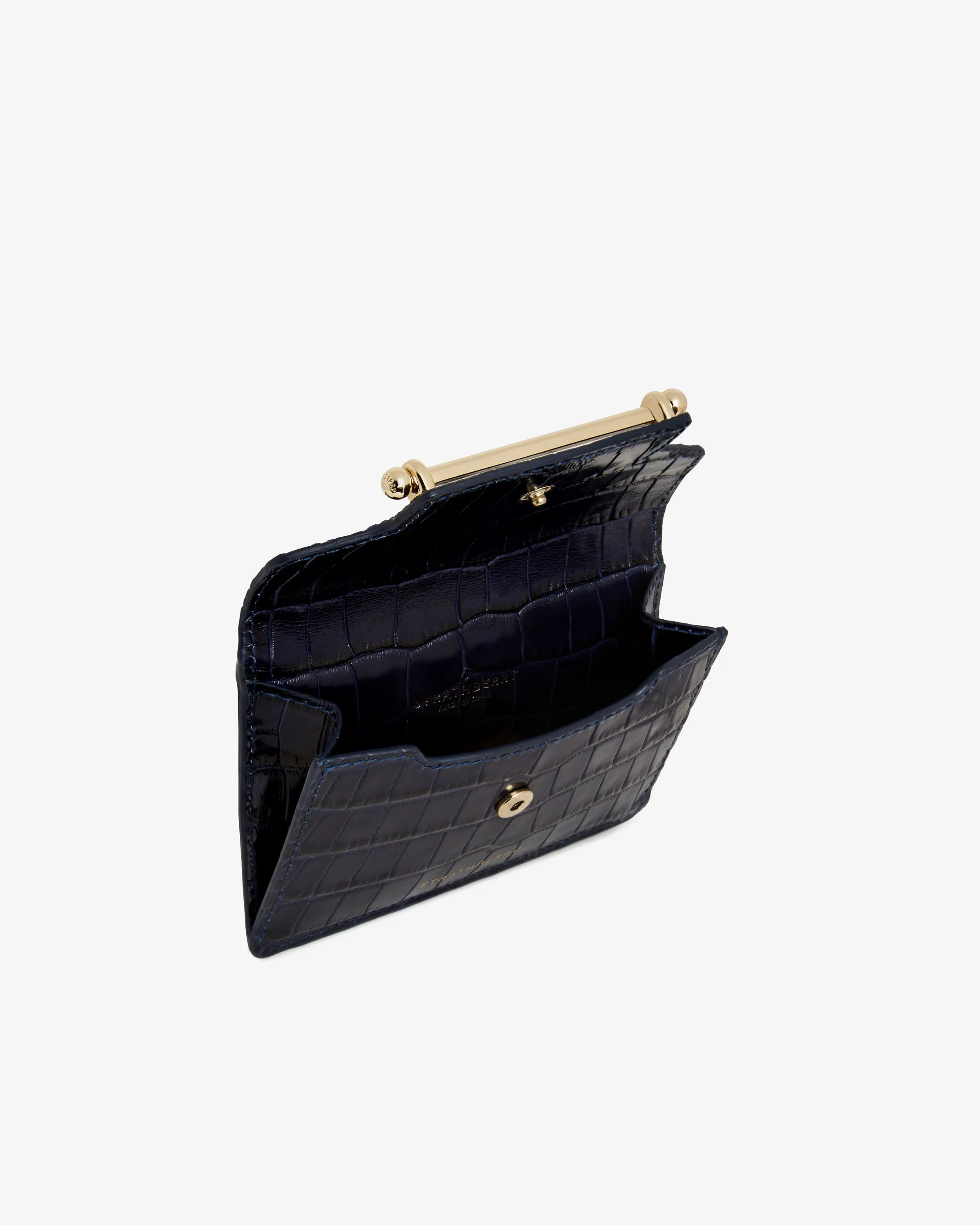 Multrees Compact Wallet - Croc-Embossed Leather Navy