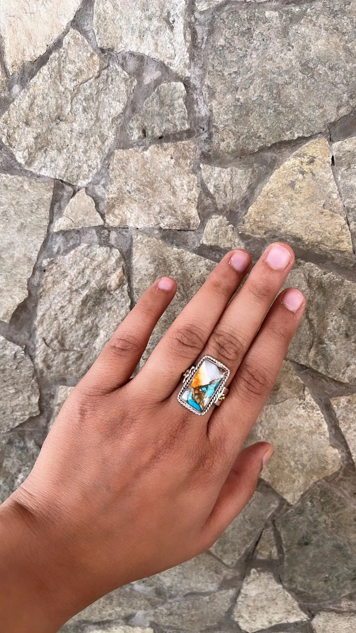 Native American Oyster Turquoise Statement Ring - 925 Sterling Silver Ring