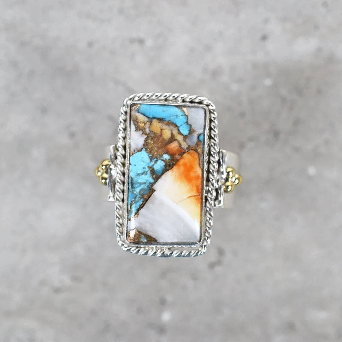 Native American Oyster Turquoise Statement Ring - 925 Sterling Silver Ring