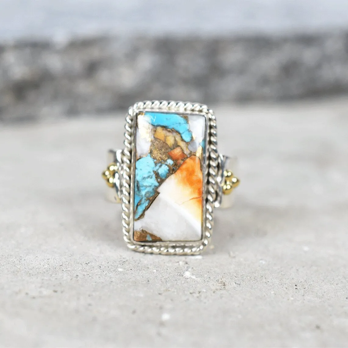 Native American Oyster Turquoise Statement Ring - 925 Sterling Silver Ring