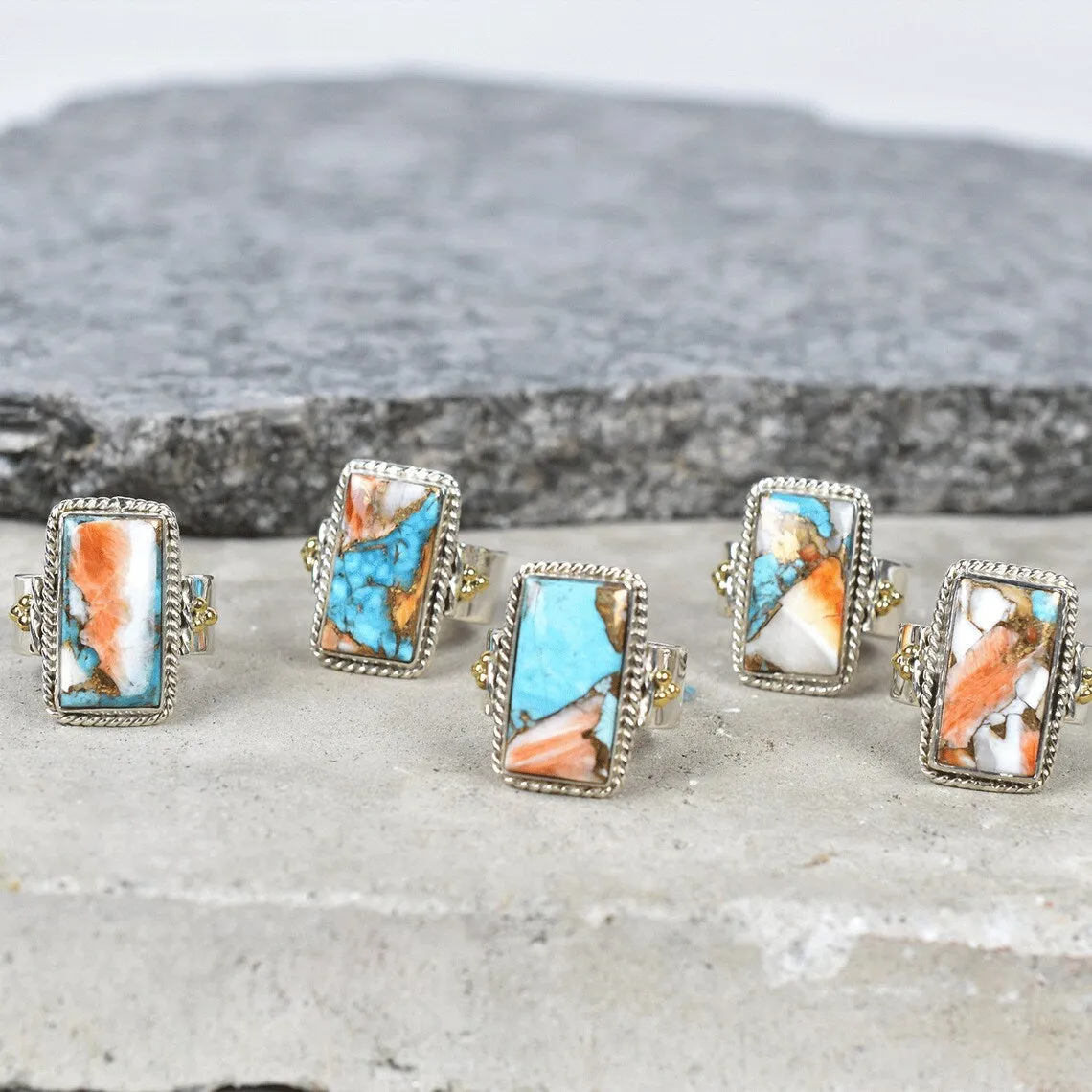 Native American Oyster Turquoise Statement Ring - 925 Sterling Silver Ring