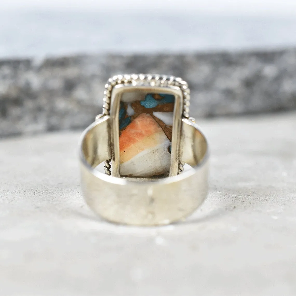 Native American Oyster Turquoise Statement Ring - 925 Sterling Silver Ring