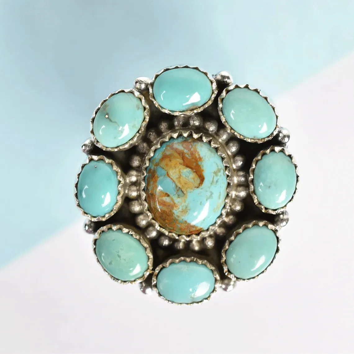 Native American Turquoise Cluster Rings - 925 Sterling Silver Southwestern Rings