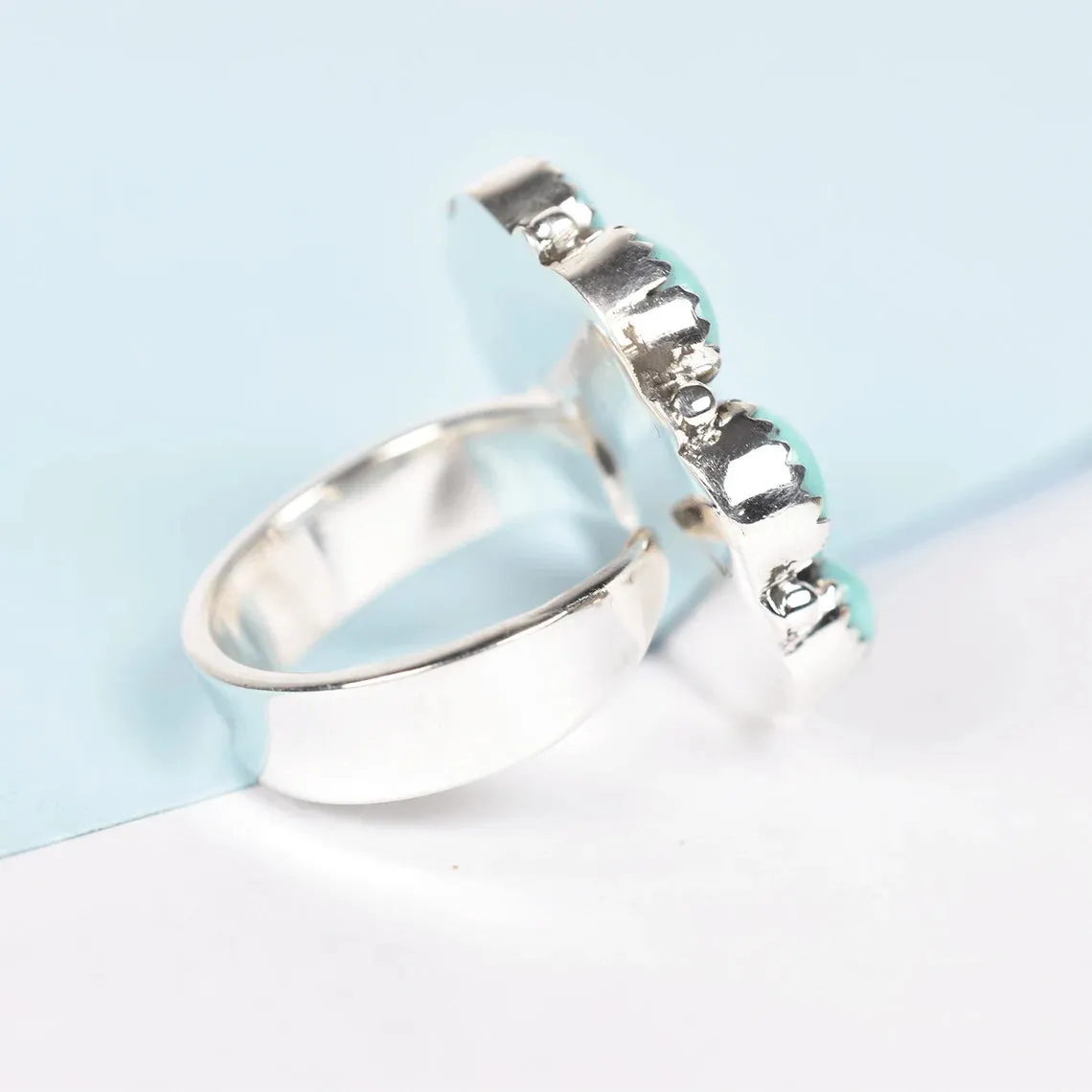 Native American Turquoise Cluster Rings - 925 Sterling Silver Southwestern Rings