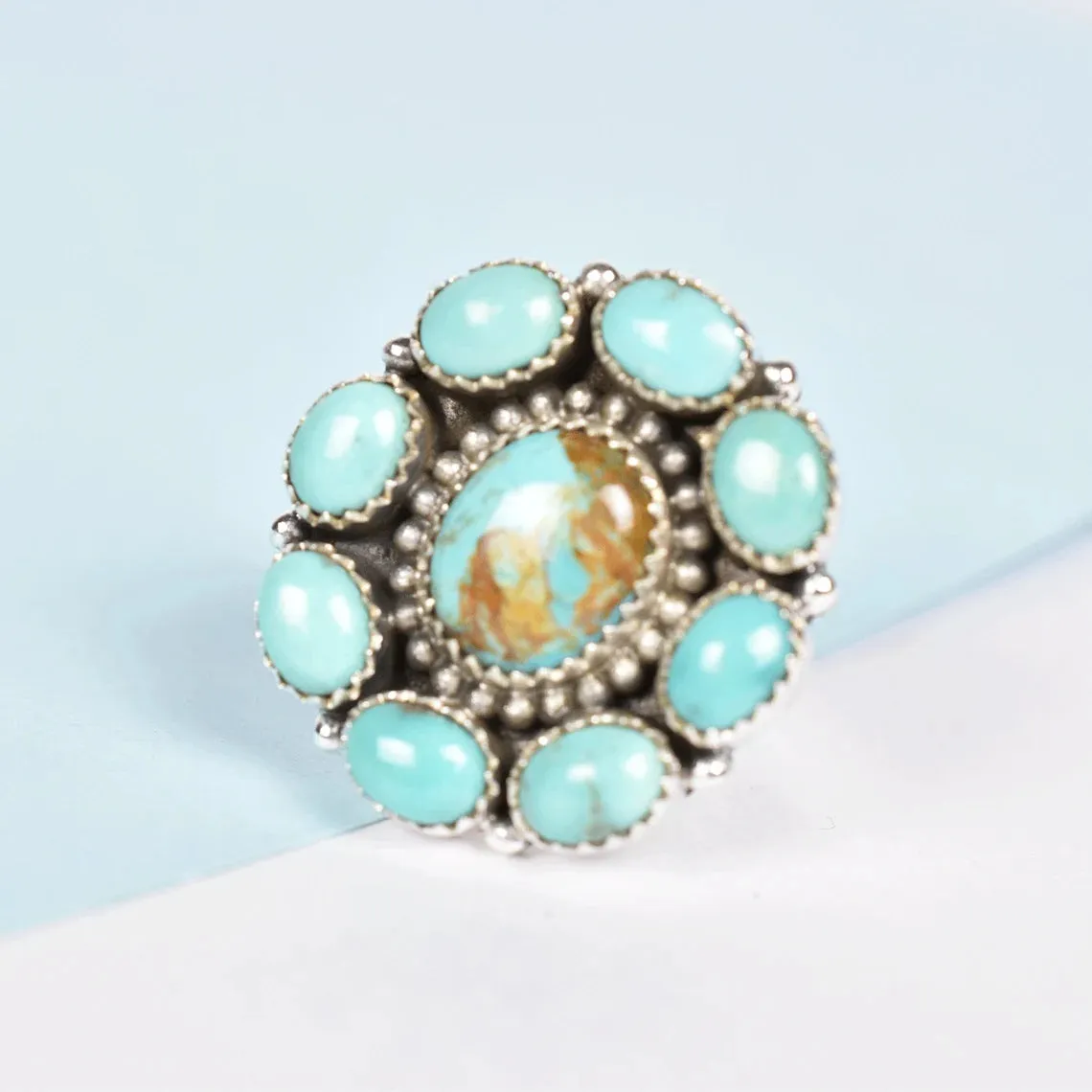 Native American Turquoise Cluster Rings - 925 Sterling Silver Southwestern Rings