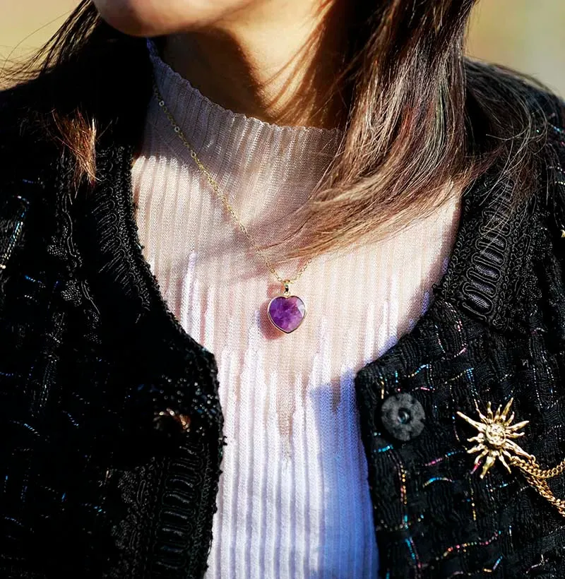 Natural Gemstone Heart-Shaped  Choker Necklace & Stud Earrings