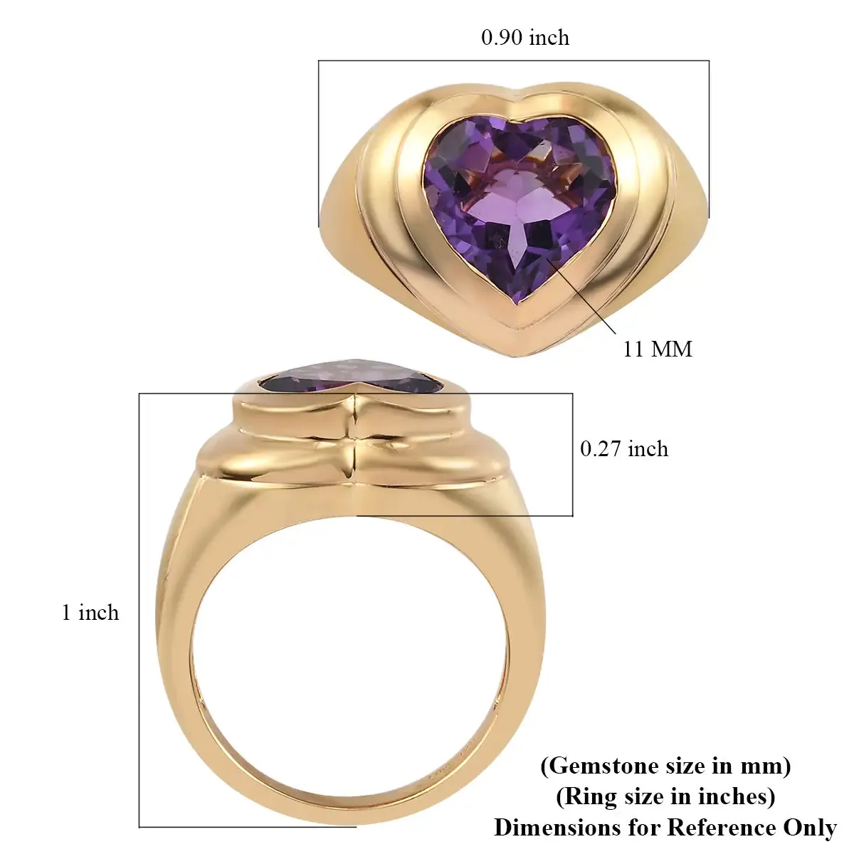 Natural Heart Cut Bezel Set Amethyst Chunky Statement Rings - 14k Gold Vermeil Rings