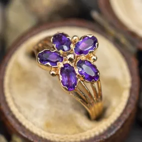 Natural Oval Cut Amethyst Floral Cluster Vintage Ring - 14k Gold Vermeil Rings For Women