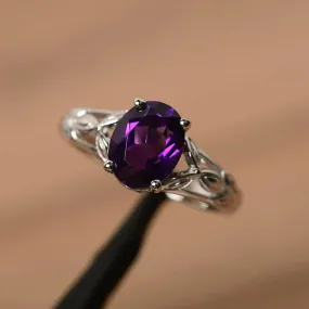 Natural Oval Cut Amethyst Solitaire Ring - 925 Sterling Silver Ring