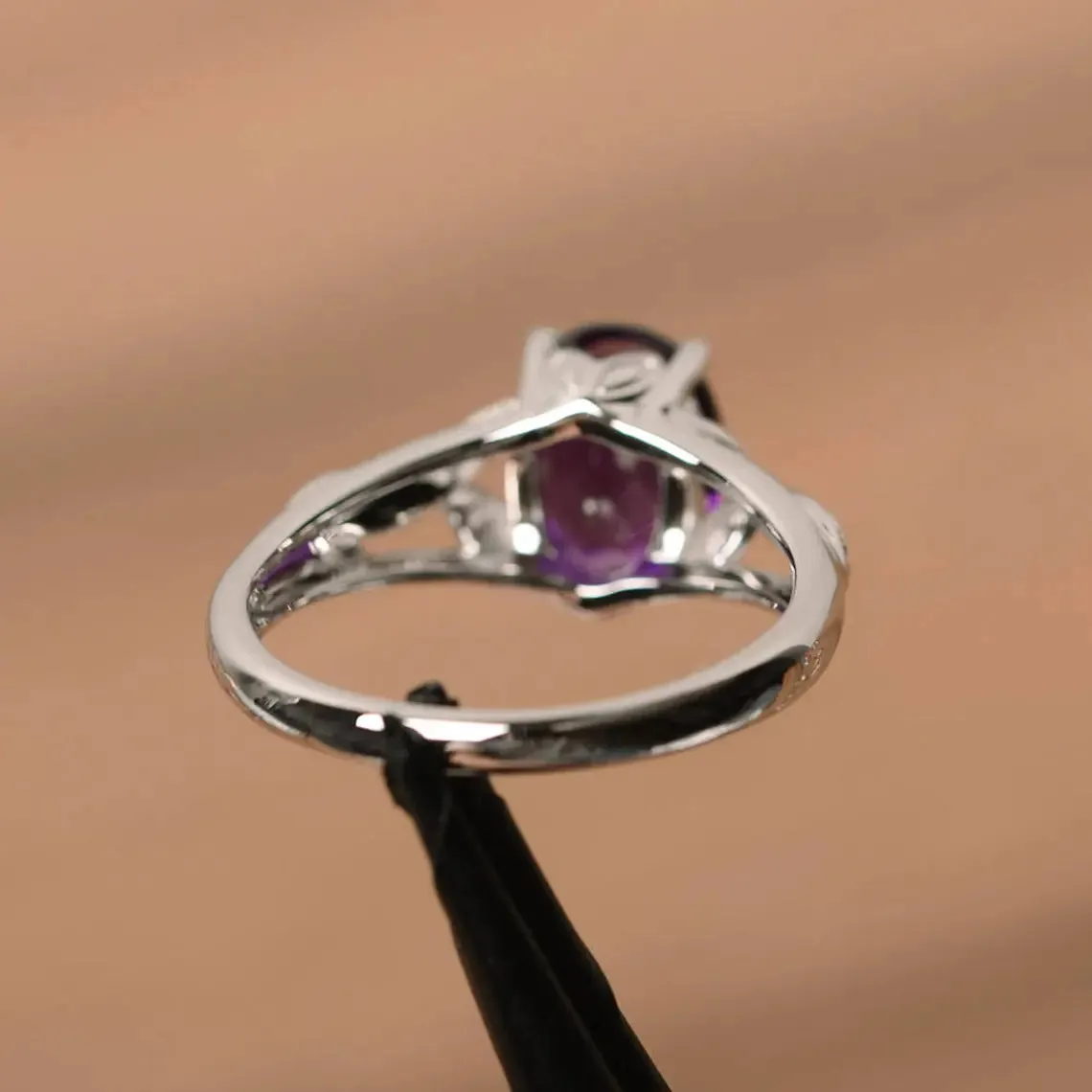 Natural Oval Cut Amethyst Solitaire Ring - 925 Sterling Silver Ring