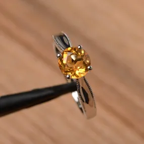 Natural Round Cut Citrine Prong Set Solitaire Promise Ring - 925 Sterling Silver Ring