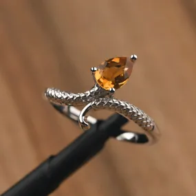 Natural Teardrop Citrine Snake Vintage RIng - 925 Sterling Silver Ring