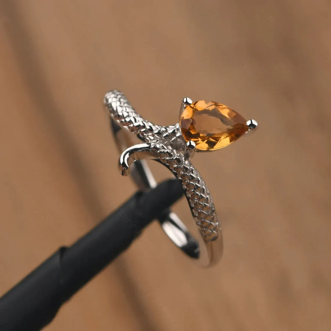 Natural Teardrop Citrine Snake Vintage RIng - 925 Sterling Silver Ring