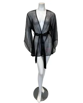 Oh La La Cheri Black Tulle Short Robe and Satin Sash