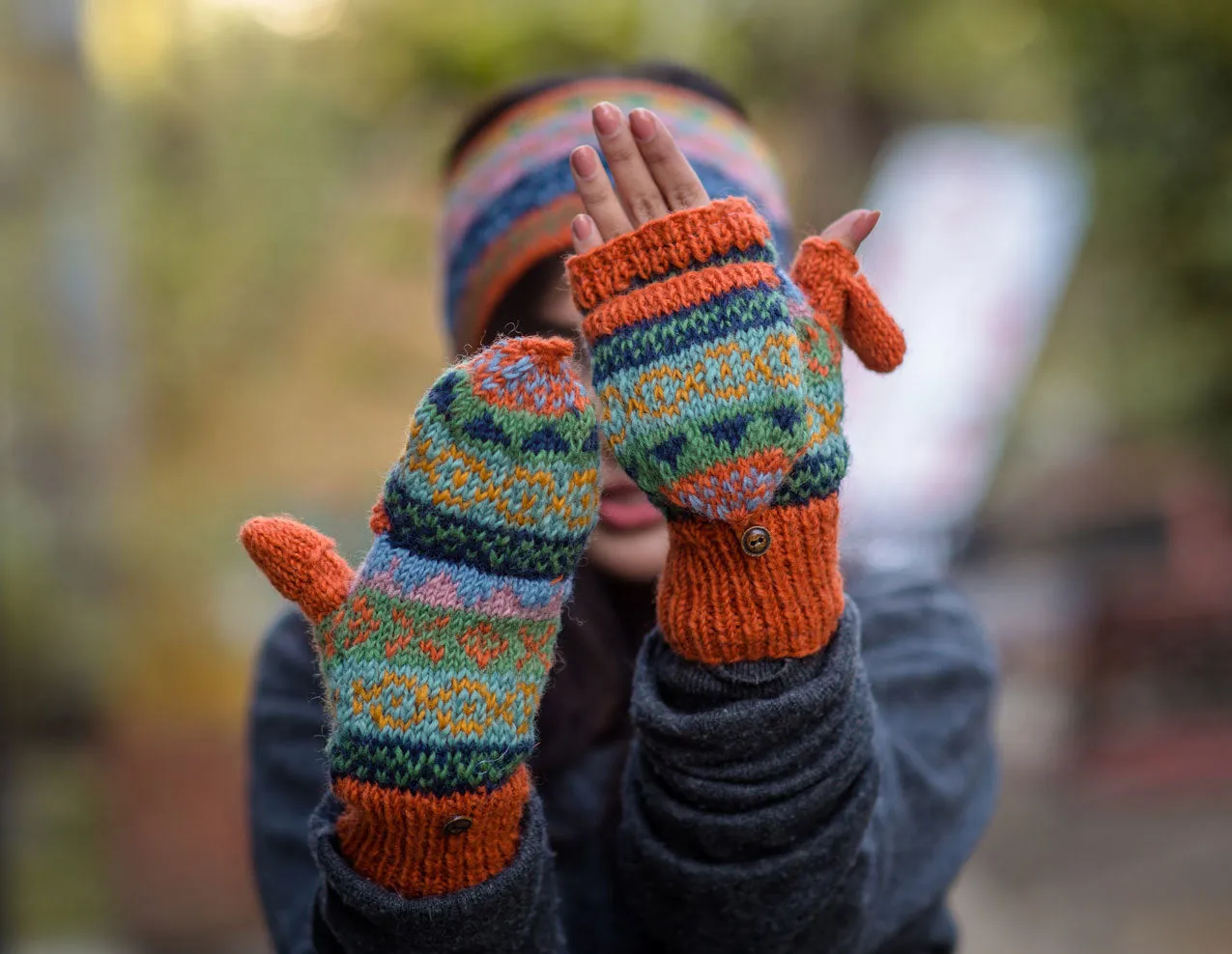 Orange Pure Wool Convertible Mittens