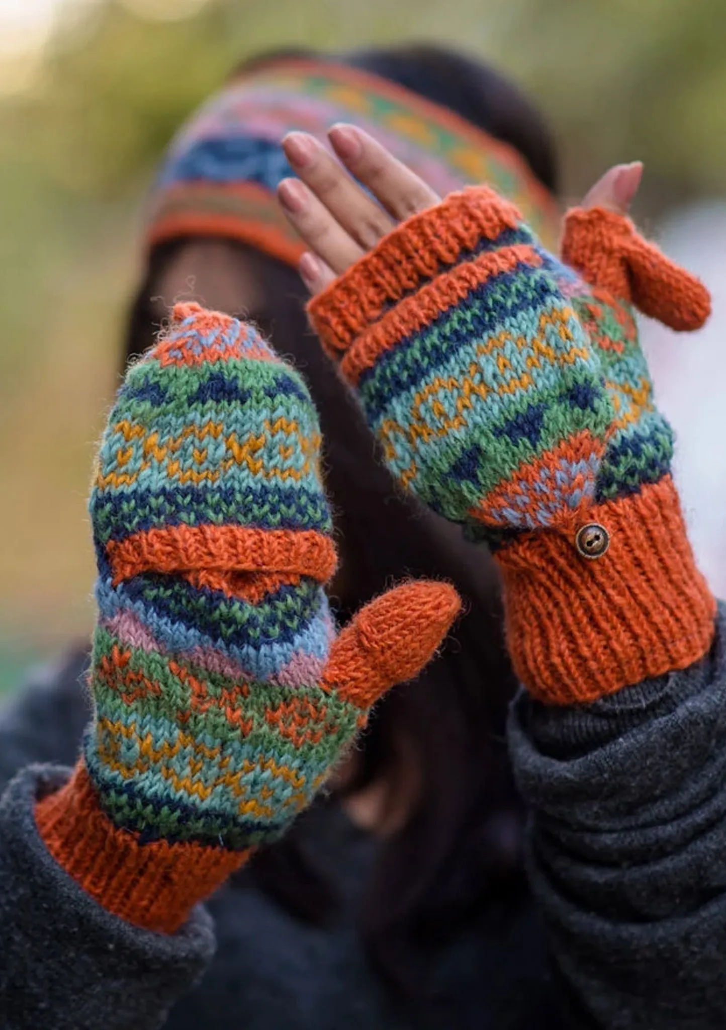 Orange Pure Wool Convertible Mittens