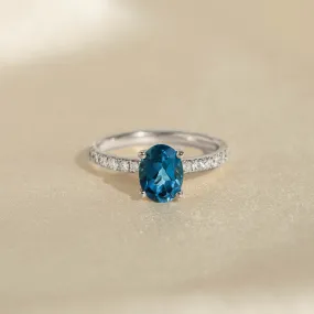 Oval London Blue Topaz and Diamond Ring White Gold - Minette