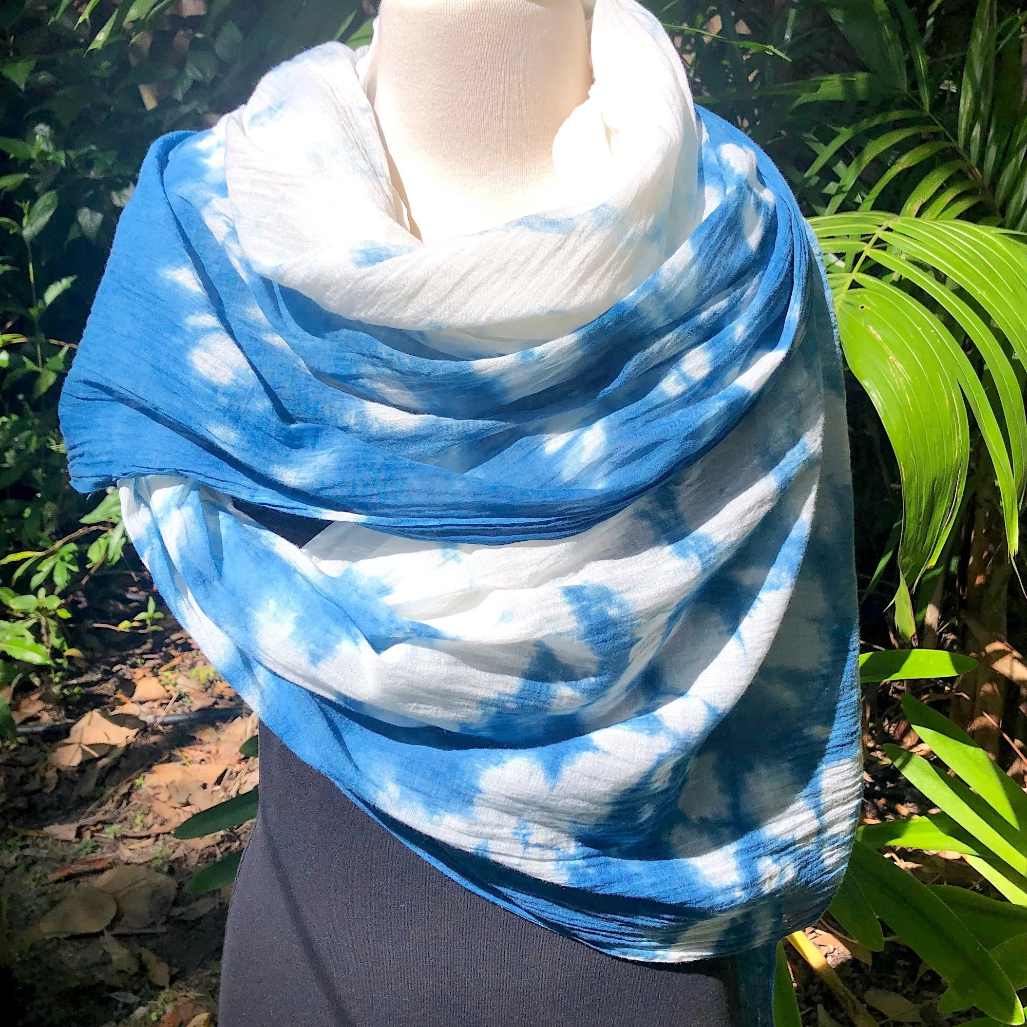 Oversize Organic Cotton Indigo Scarf