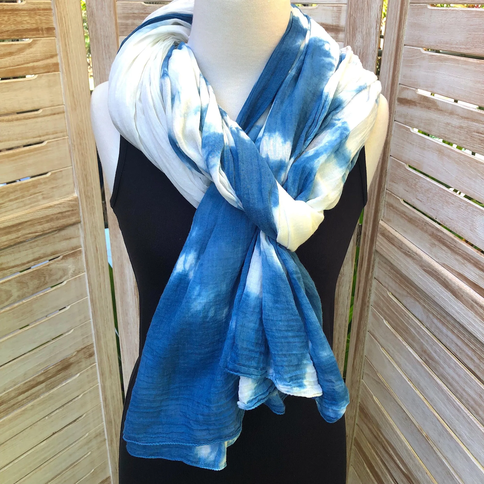 Oversize Organic Cotton Indigo Scarf