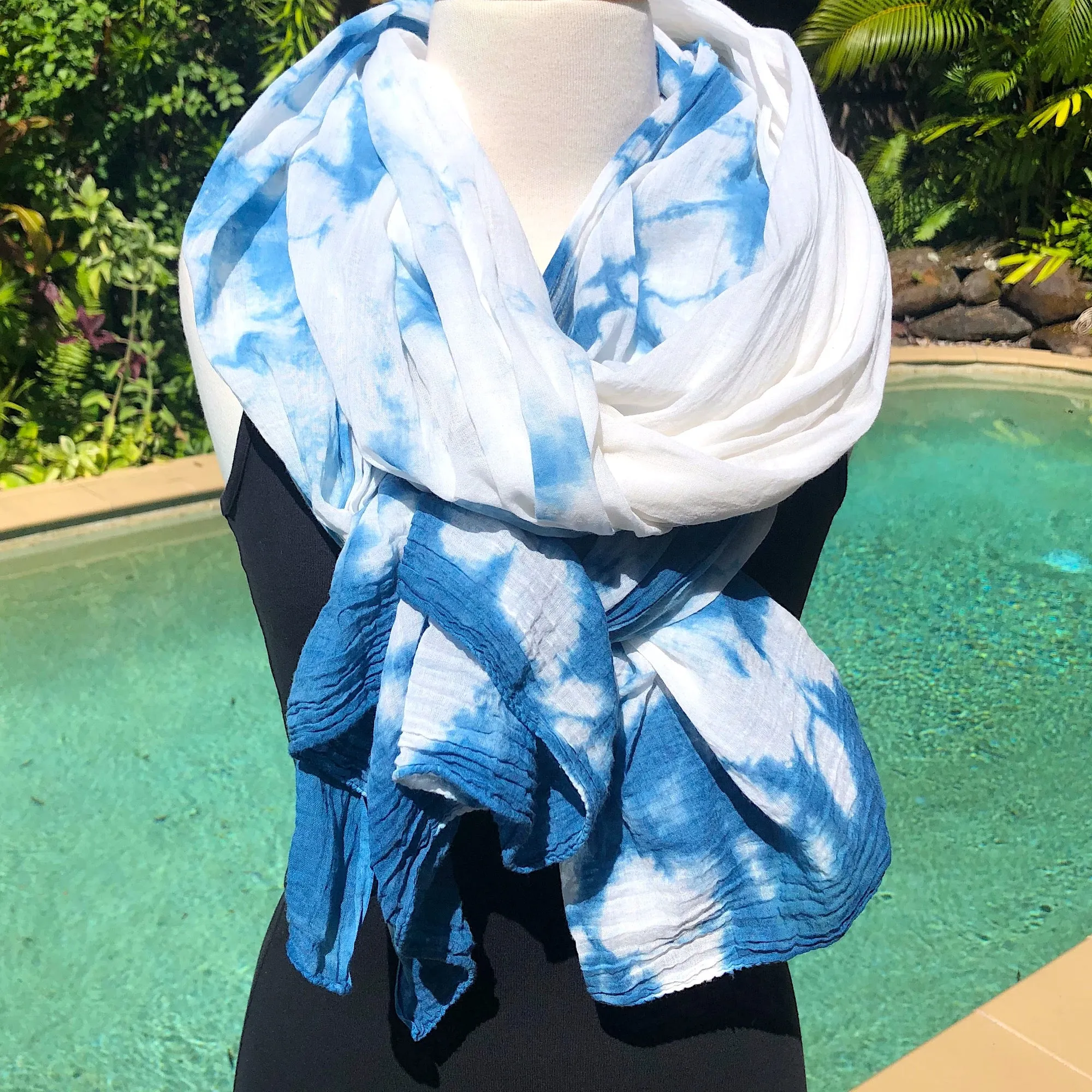 Oversize Organic Cotton Indigo Scarf