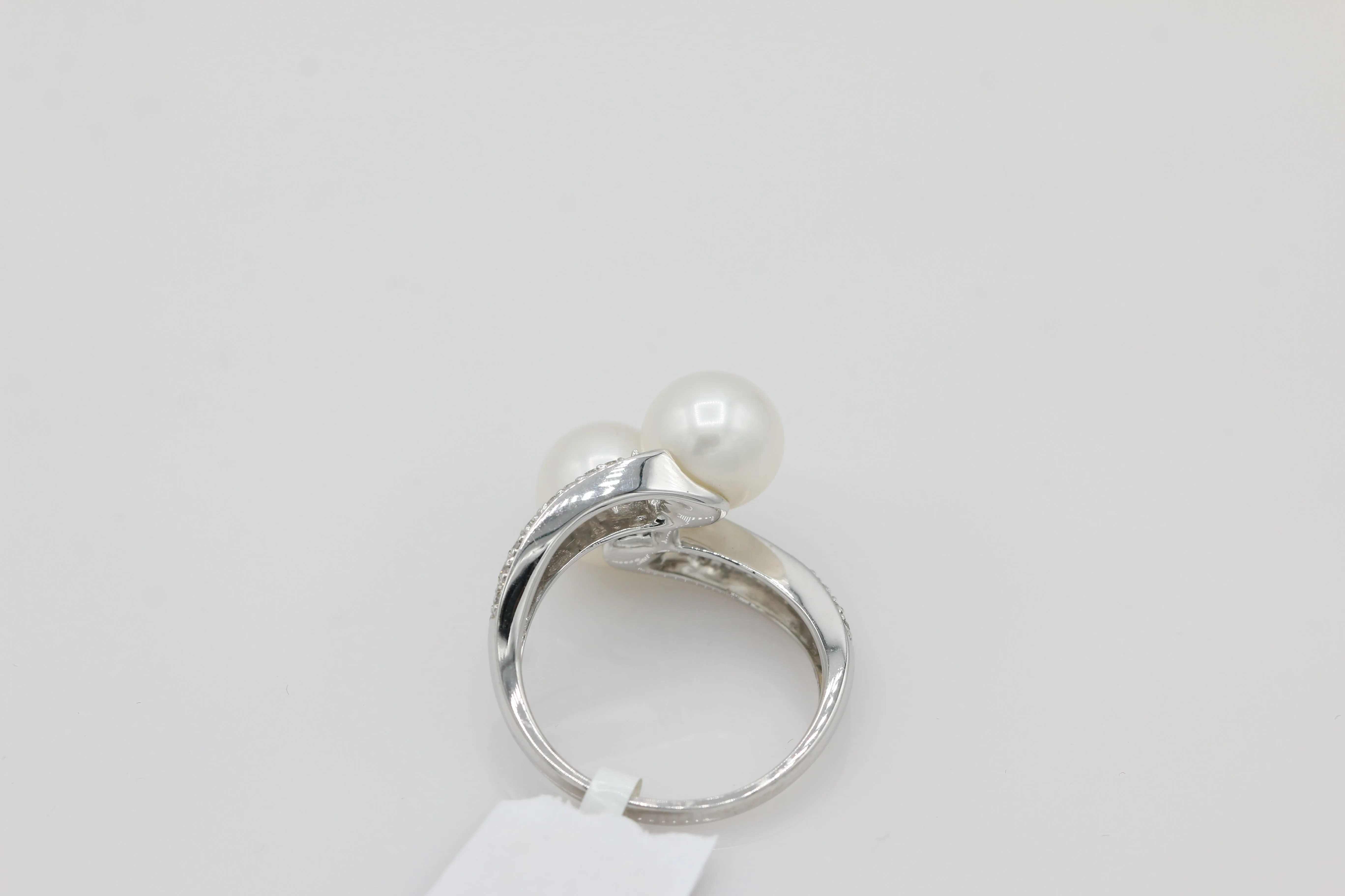 Pearl and Diamond Bypass Ring in 14KT White Gold