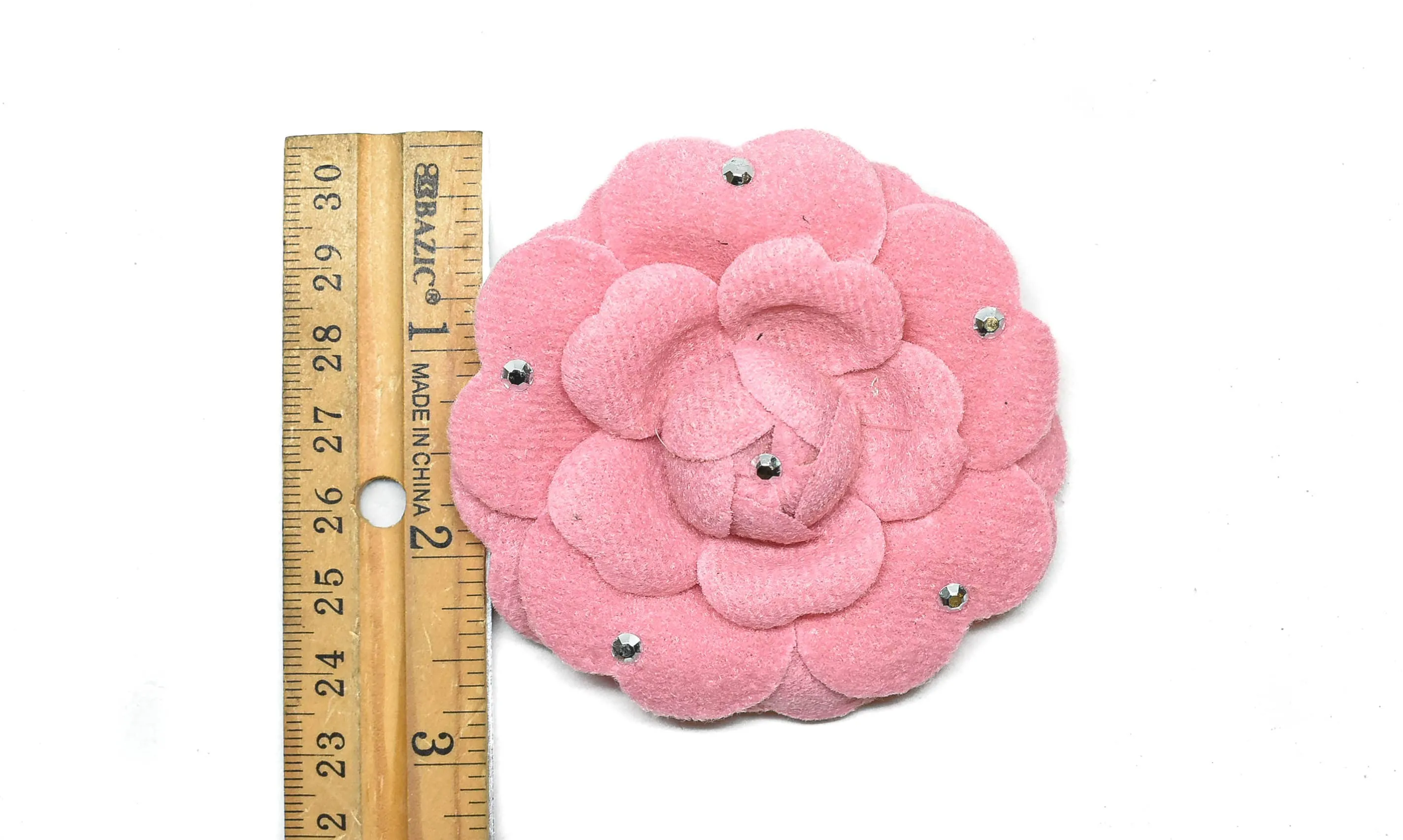 Pink Rose Pin with Rhinestone 2.75" - 1 Piece