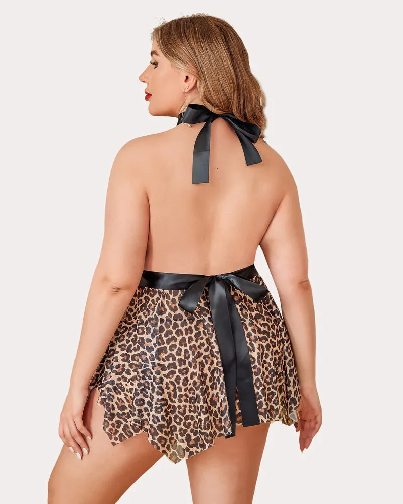 Plus Size Leopard Print Lace Lingerie