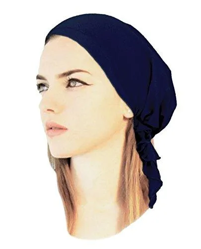 Pre-Tied Cotton Snood Wrap Head-Scarf Hat Cancer Chemo Friendly in 30 Different Colors! (Deep Navy Short - 117)