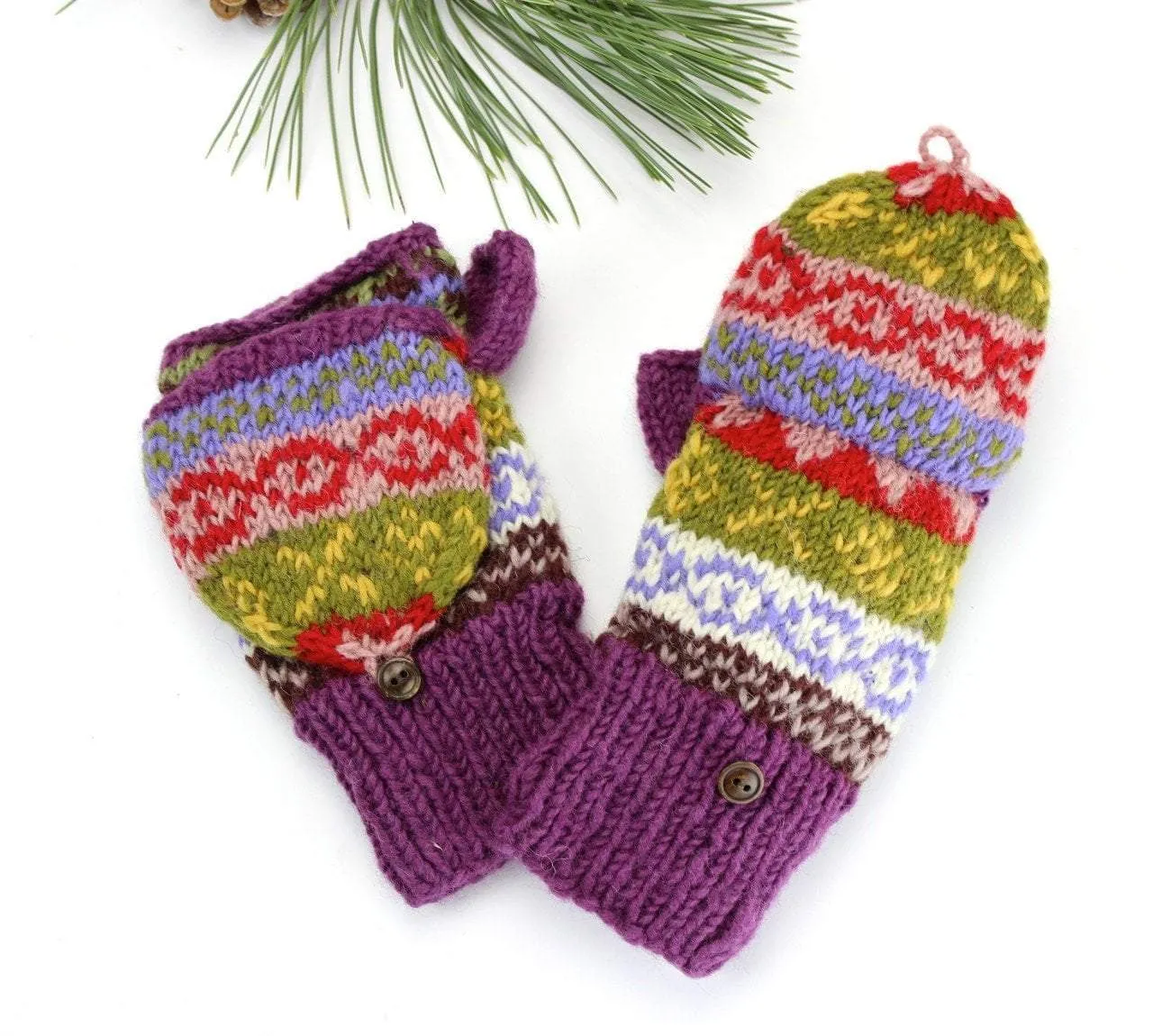 Purple/Multi Convertible Mittens