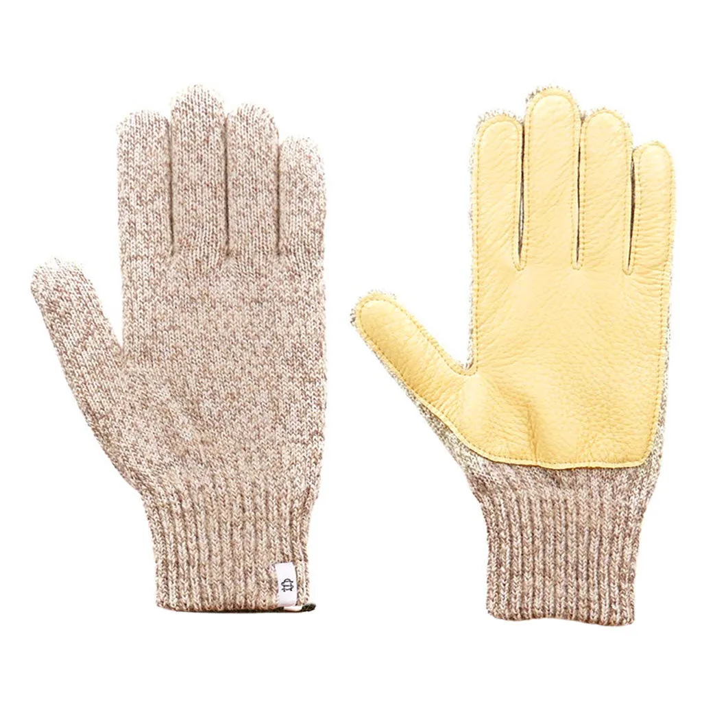 Ragg Wool and Natural Deerskin Gloves